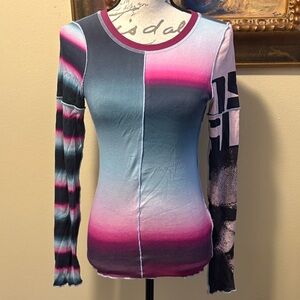 Desigual Multicolor Bohemian Ribbed, stitch piping, crew neck Long Sleeve Top
